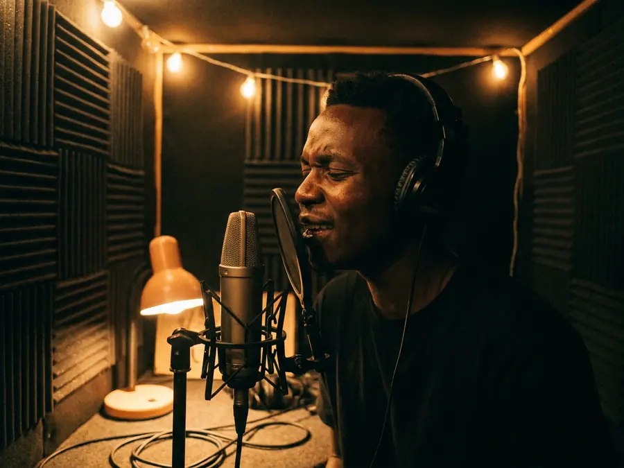 An artist tracking a vocal in the studio